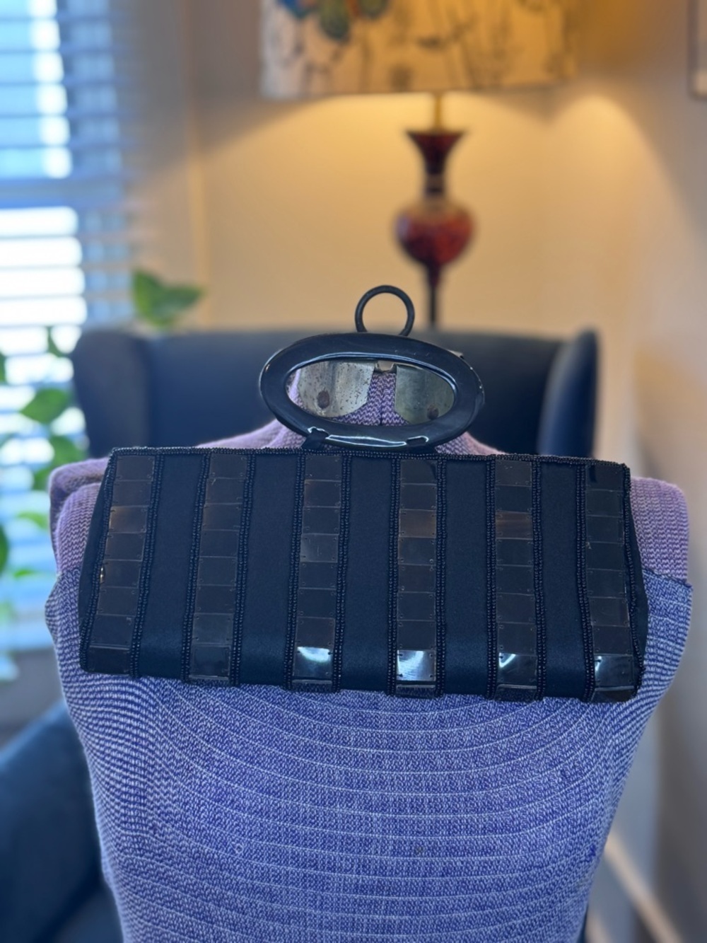 Black shell Panel Clutch Bag, vintage evening bag